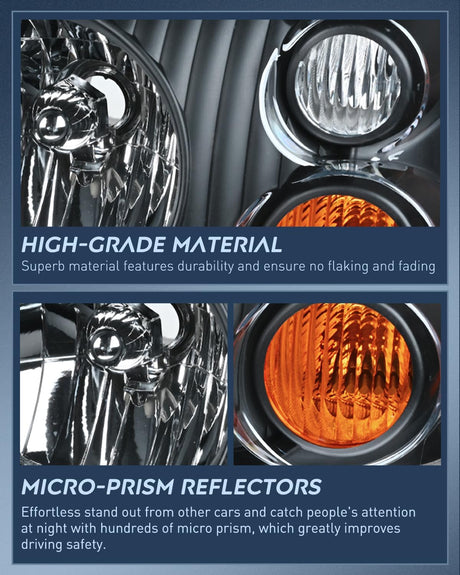Headlight Assembly Compatible with 2001 2002 2003 2004 Nissan Frontier XE OE Style Replacement Halogen Headlights Black Housing Amber Reflector Headlamp Passenger and Driver