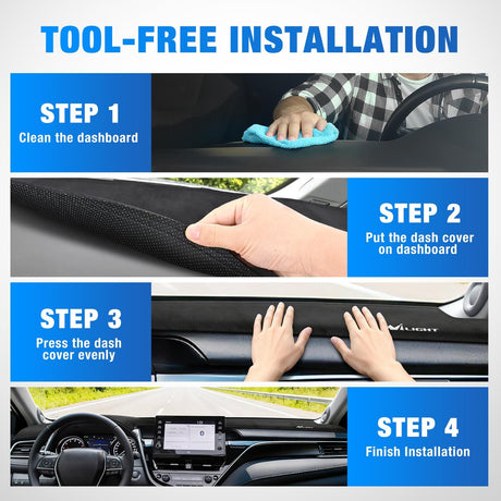 Dash Cover for Toyota Camry 2018 2019 2020 2021 2022 2023 2024, Custom Fit Suede Dashboard Mat Non‑Slip Sunshade Glare Protector Interior Accessories Black