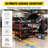 3-Tier Rolling Utility Cart with 4 Inch Swivel Wheels, Heavy-Duty Plastic Tool Cart for Auto Detailing, Garage & Workshop