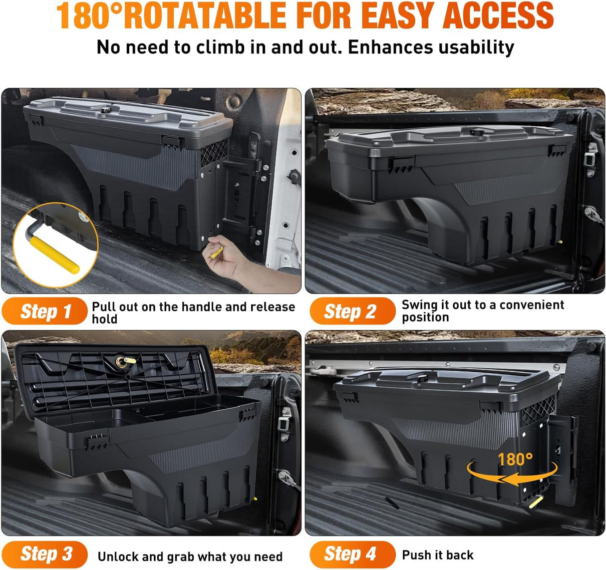 Truck Bed Tool Box Right Passenger Side Truck Tool Box Fit for Toyota Tundra 2007-2021 ABS Swing Case Truck Bed Storage Box with Lockable Lid Waterproof Wheel Well Toolbox Black