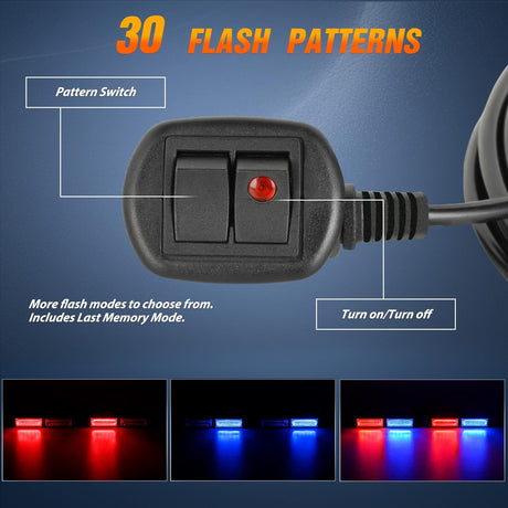 40LED Blue Red Emergency Strobe Traffic Advisor Light Bar with Suction Cups Dash Safety Warning Hazard Flashing Lights Interior Front/Rear Windshield for Trucks Construction Vehicles