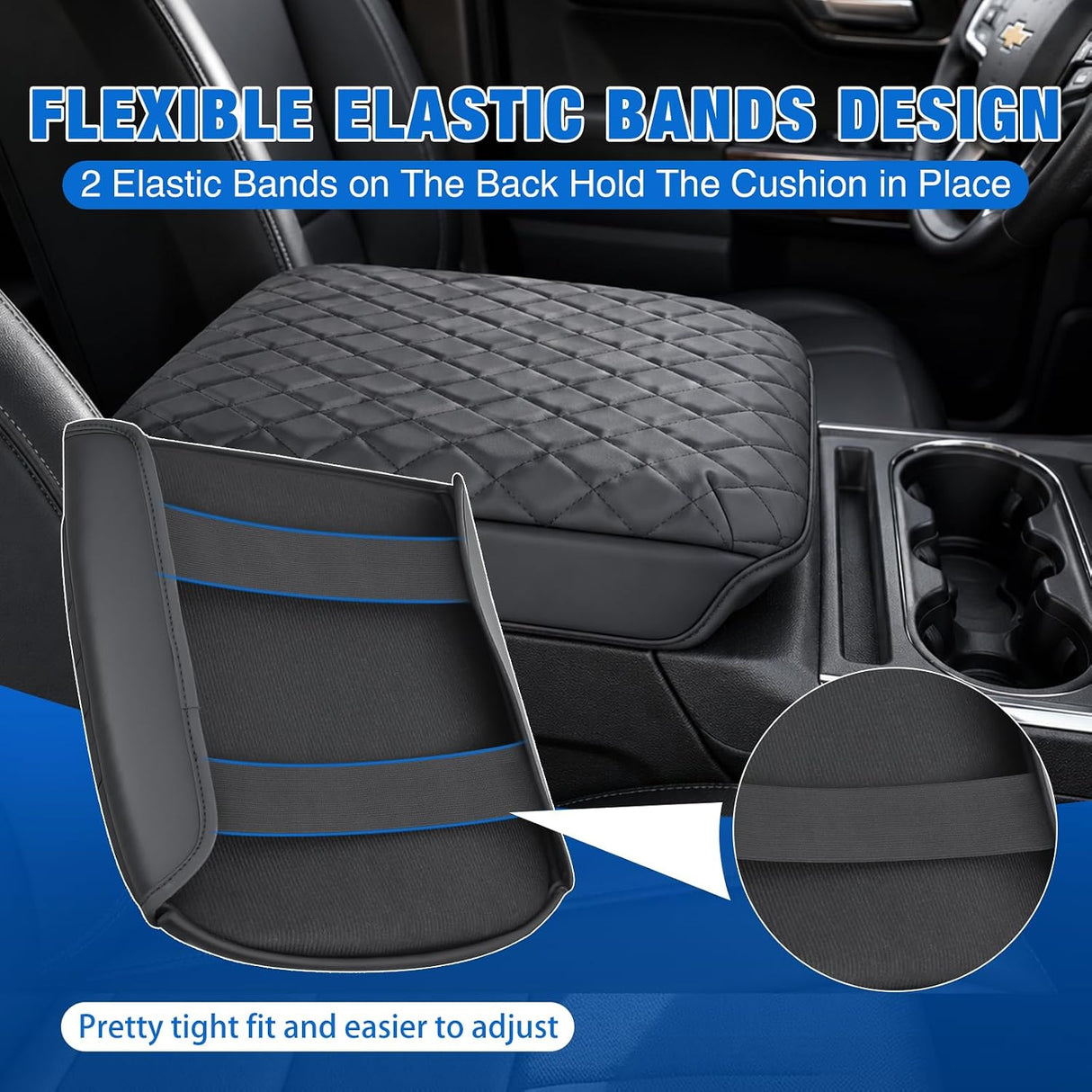 Center Console Cover Fit for Chevy GMC Silverado Sierra 2019-2026 | for Tahoe Yukon Suburban 2021-2026 Bucket Seat Accessories Middle Armrest Cover for Car Waterproof Leather Arm Rest Cushion