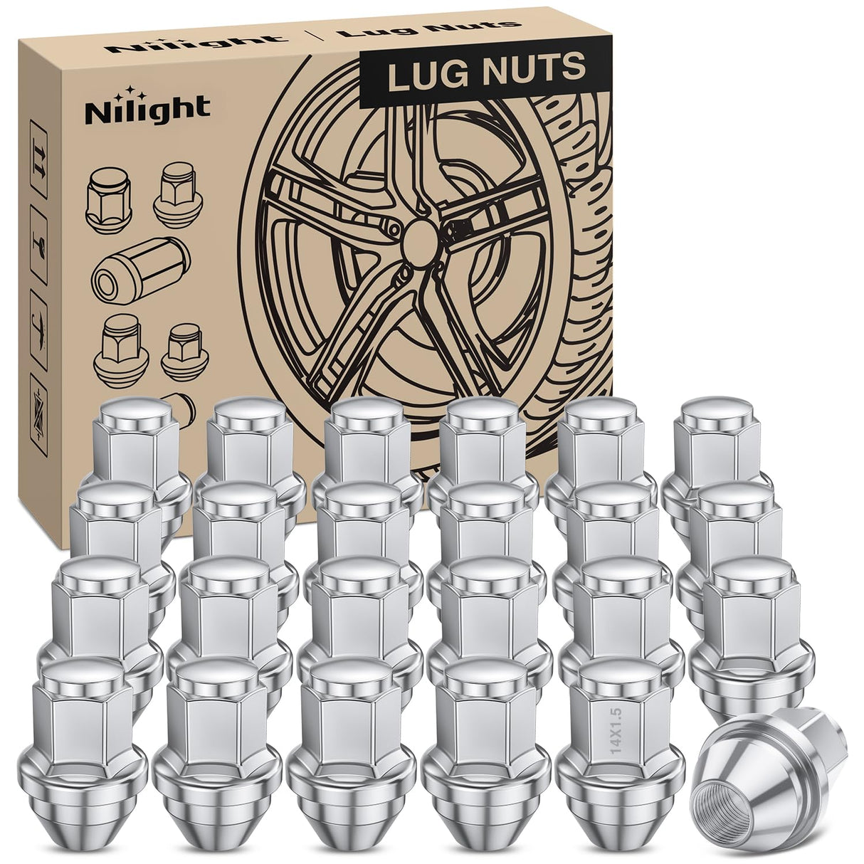 24PCS M14x1.5 Lug Nuts Compatible with 2015-2025 Ford F-150 | for 2015-2025 Ford Expedition/Lincoln Navigator One-Piece Solid Chrome Steel OEM Factory Wheel Nuts Replace