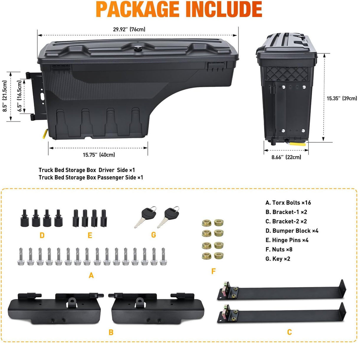 Truck Bed Tool Box Driver Side & Passenger Side Truck Tool Box Fit for Toyota Tundra 2007-2021 ABS Swing Case Truck Bed Storage Box with Lockable Lid Waterproof Wheel Well Toolbox Black