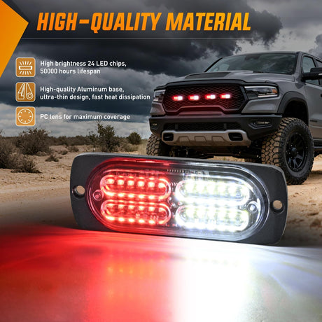 4PCS 24LED Emergency Strobe lights 12V 24V Red White Surface Mount Grille Hazard Safety Warning Light Sync Feature Side Flashing Marker Flash for Car Truck Campers