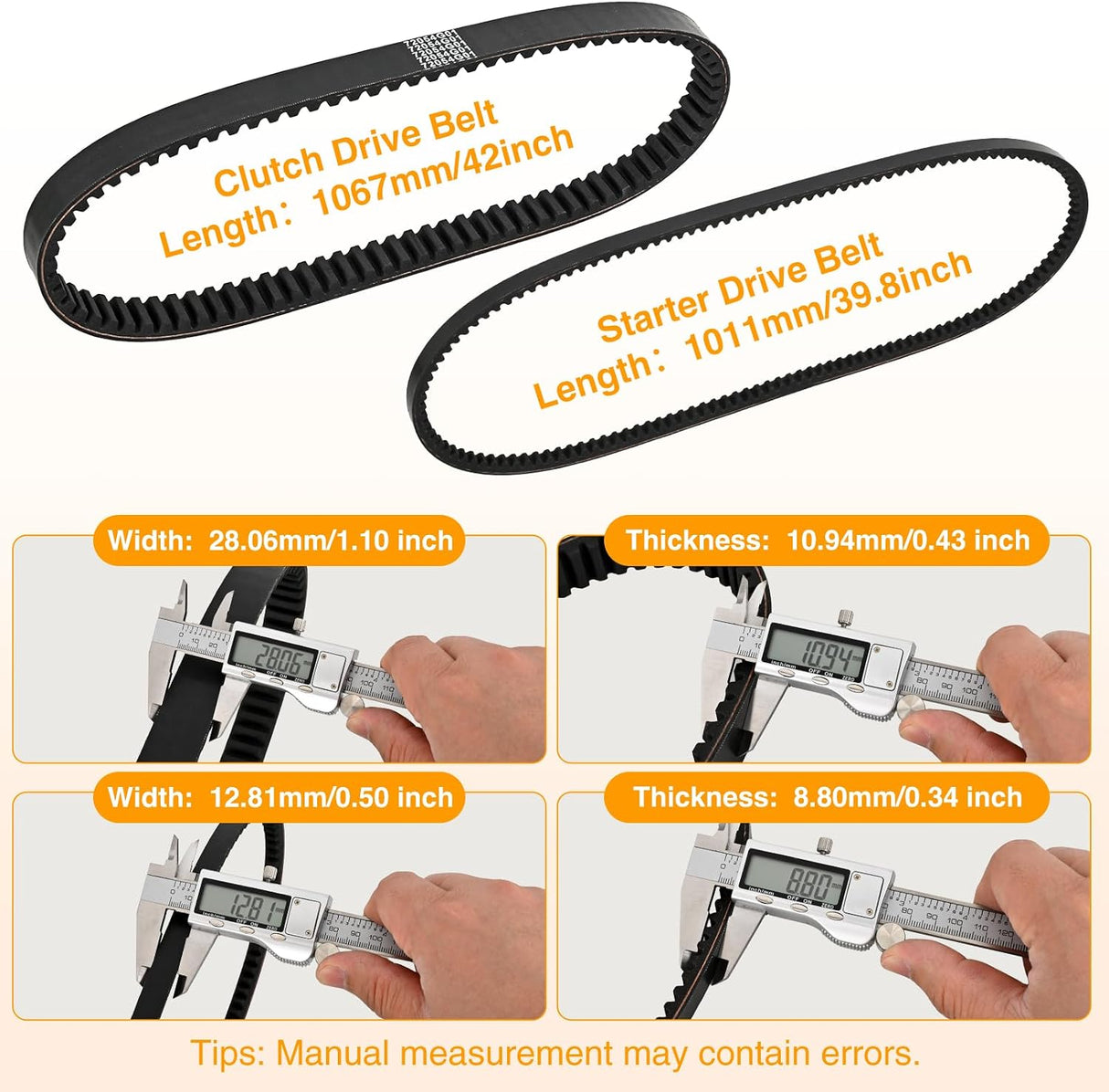 Clutch Drive Belt & Starter Belts Kit for EZGO TXT Cushman Express Marathon Medalist ST 4 Cycle Gas Golf Cart 1994-2013#72054G01, 72024G01, 72025G01, 26414G01 Smooth Engagement Aramid Rubber