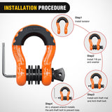 3/4 Inch D Ring Anti-Theft Shackle Tow Hook Jeep Truck SUV ATV UTV | Off Road Recovery Gear 19T 41,887 lbs Break Strength 4.75T WLL Rust-Resistant Anti-Rattle Isolators Heavy Duty Orange 2pack