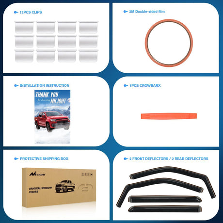 in-Channel Window Visors for Ford F250 F350 F450 F550 Super Duty Crew Cab 2017–2022, Inside Mount Rain Guards, Smoke Tinted Window Deflectors, Wind & Rain Protection, 4PCS