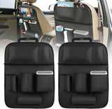 Car Seatback Organizer 2PCS Black PU Leather Universal | Foldable Tray Tablet Holder Tissue Box Removable Bucket Waterproof Storage Bag for Cars Vans SUVs MPVs Pickup Trucks