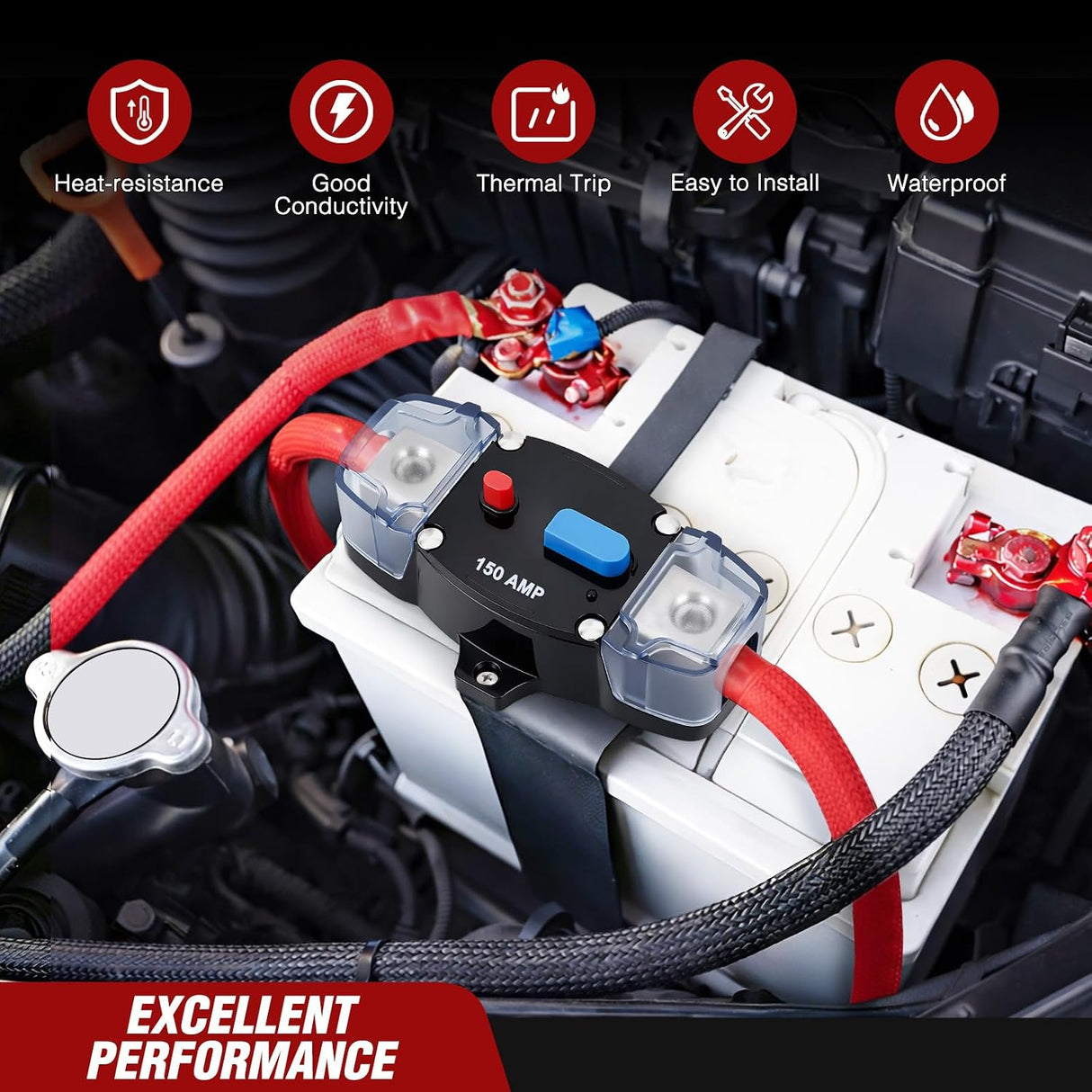 Circuit Breaker 150 Amp w/Manual Reset 12V-42V Overload Protection | Resettable Switch Trolling Motor Auto Car Stereo Audio Inline Fuse Block Holders Inverter for Automotive RV Marine Boat