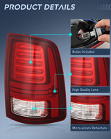 Taillight Assembly Compatible with 2013 2014 2015 2016 2017 2018 Dodge Ram 1500 2014-2018 Ram 2500 3500 LED Style Driver Side and Passenger Side Rear Tail Light with Bulbs