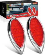 Trailer Tail Lights 2PCS 5.9Inch Teardrop 35LED Red Chrome | Bezel Marker Clearance Stop Brake Turn Signal Running Taillights IP67 Waterproof for Trailer Truck Pickup Camper RV