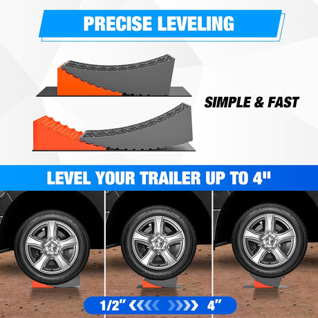 RV Leveler - 2 Pack Camper Leveling Blocks Ramp Support Dual Axles, Up to 35,000lbs, Fast RV Accessories Leveling System for Travel Trailer, Motorhome - Orange