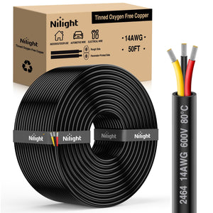 50FT 14AWG 3 Conductor Electrical Wire Tinned Oxygen Free Copper Red Black Yellow 3 Wires Parallel 600V DC Flexible PVC Case Extension Cords for LED Strips Lamps Lighting