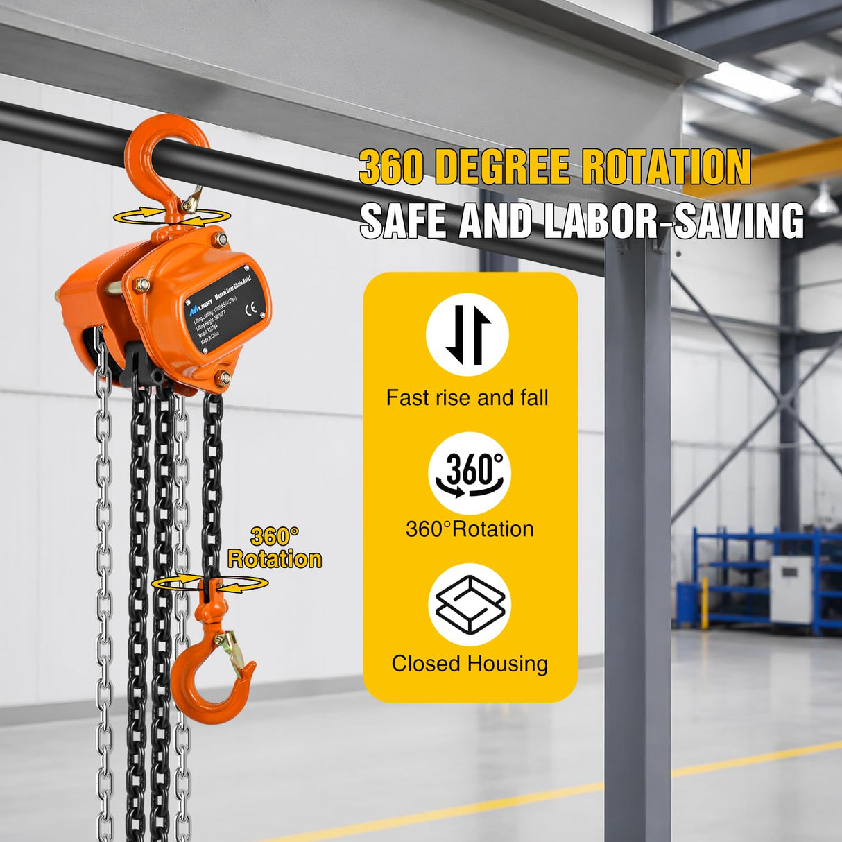 1/2 Ton 1100 lbs Manual Chain Hoist 80 Galvanized Chain 10 ft Lifting Height Industrial Grade Steel Structures for Garages Warehouse Automotive Machinery