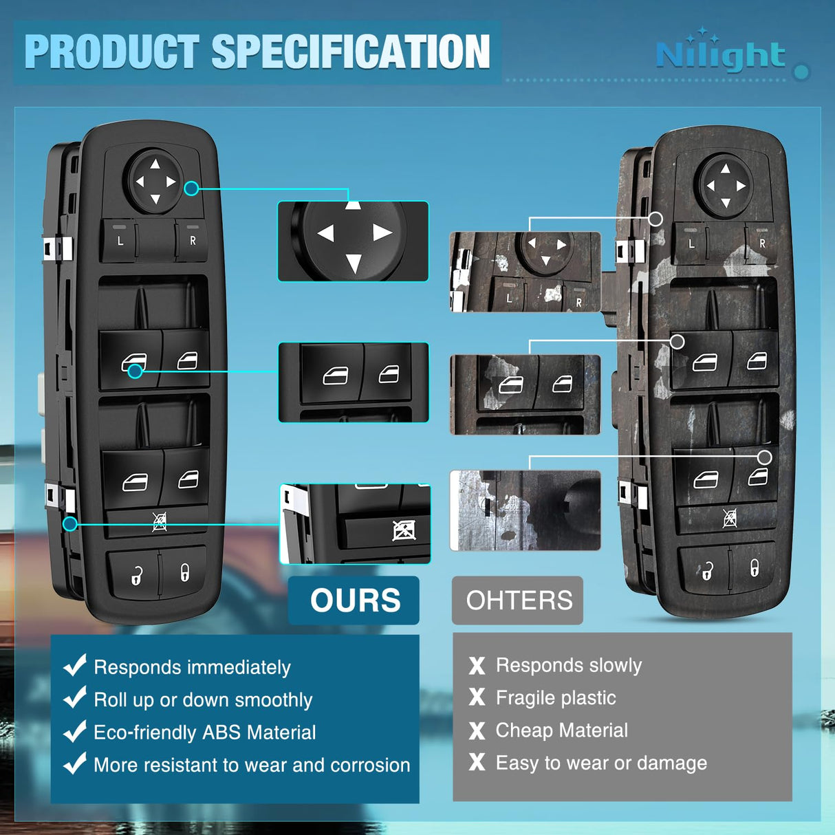 Driver Power Window Switch for 2016-2019 Dodge/Jeep w/Remaval Tool | for 2016 2017 2018 2019 Dodge Durango /Jeep Grand Cherokee 68289802AA 68289802AB 68319802AA Windows Control Switch