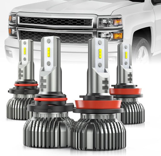 LED Headlight LED Headlight Bulbs Fits For Chevy Silverado 1500 2500 3500 (2007-2015), 9005 H11 LED High Low Beam headlights Combo 4-Pack