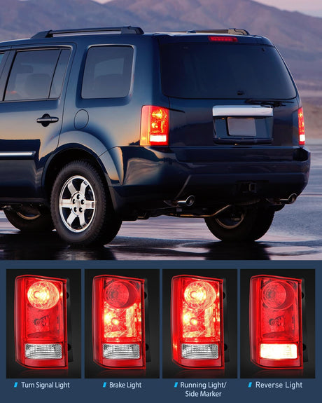 Taillight Assembly Compatible with 2009 2010 2011 2012 2013 2014 2015 Honda Pilot Red Clear Tail Lights Rear Lamp Replacement OE Style Driver Side w/Bulbs