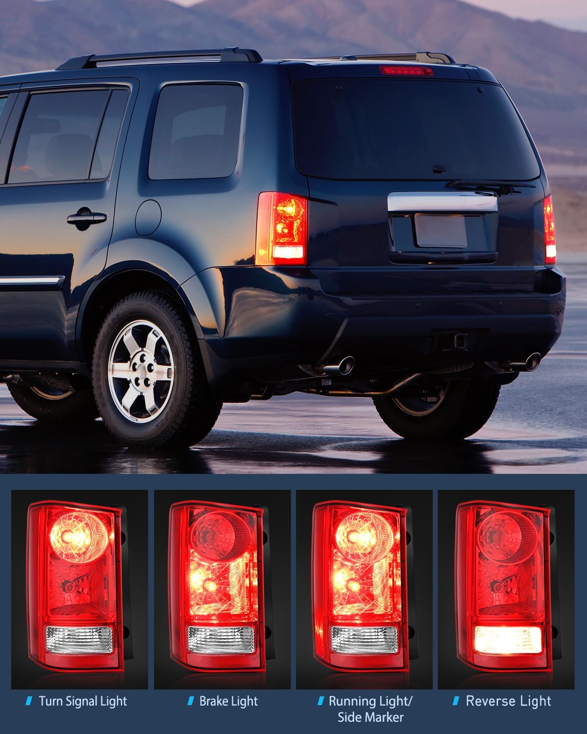 Taillight Assembly Compatible with 2009 2010 2011 2012 2013 2014 2015 Honda Pilot Red Clear Tail Lights Rear Lamp Replacement OE Style Driver and Passenger Side w/Bulbs