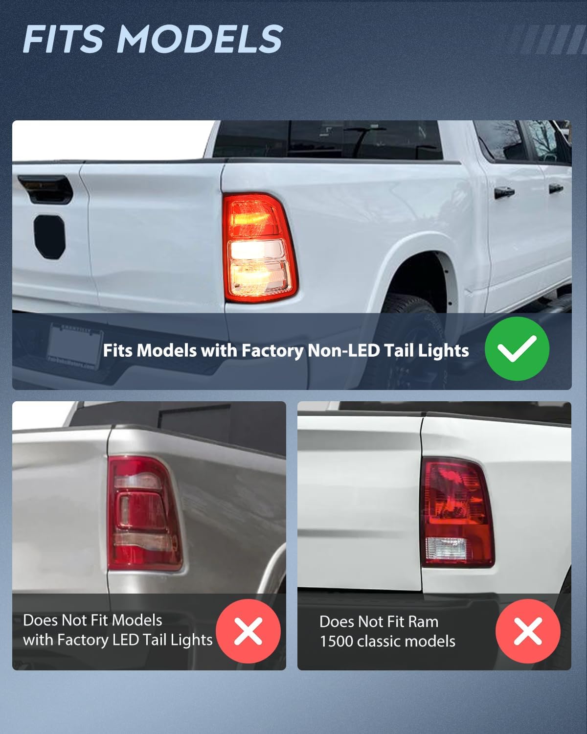 Taillight Assembly Compatible with 2019 2020 2021 2022 2023 Dodge Ram 1500 Tail Light Replacement OE Style Driver Side and Passenger Side with Bulbs