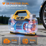 Portable DC 12V Tire Inflator Dual Cylinders and Dual Motors 150PSI | Heavy Duty Tire Pump Air Pumps Auto Shutoff with Screen and LED Light Air Compressor for Pickup Truck ORVs SUVs Cars