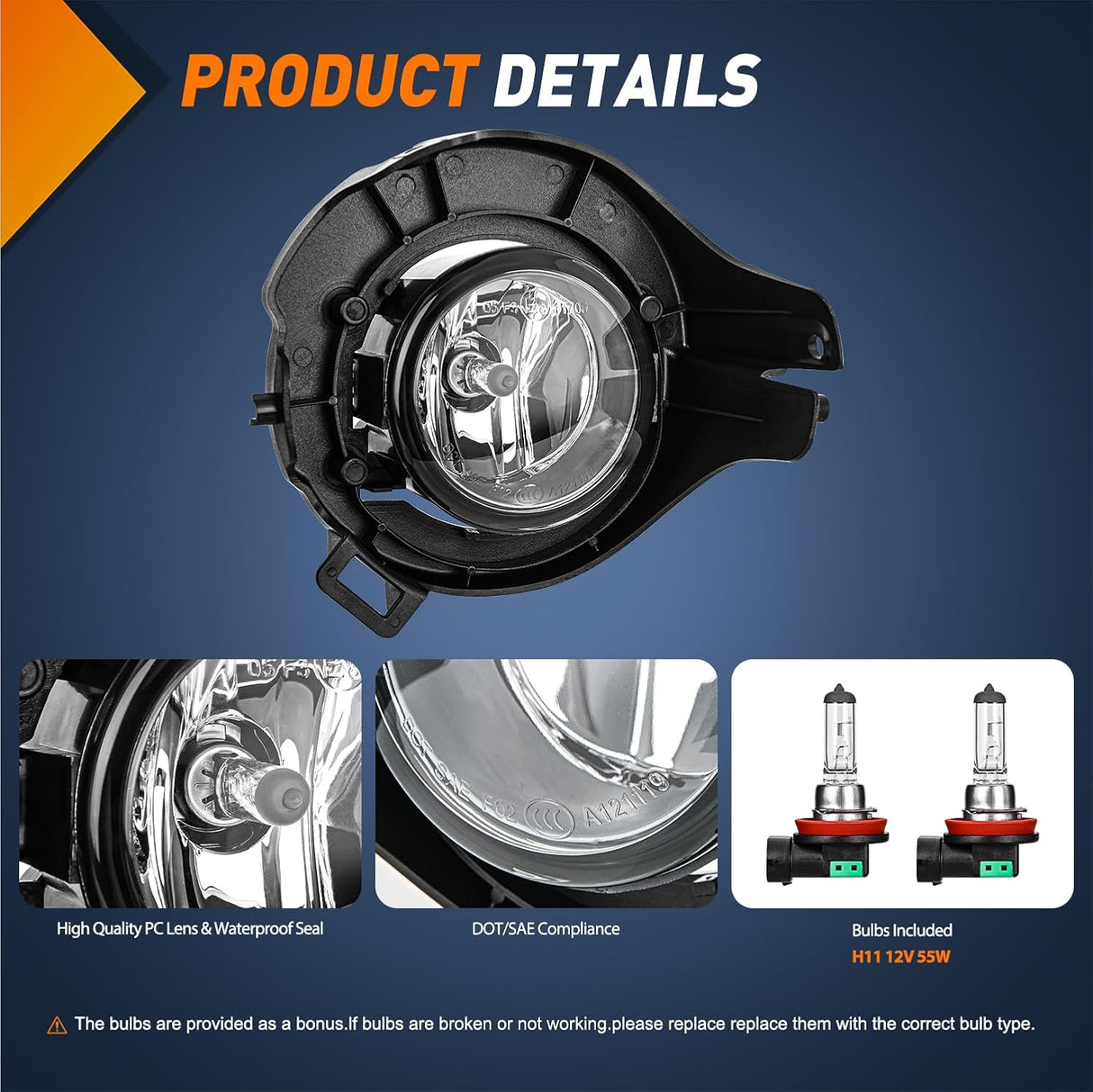 Fog Lights Assembly Compatible with 2005 2006 2007 2008 2009 Nissan Frontier 2005-2012 Pathfinder Left Driver and Right Passenger Side Clear Lens w/H11 12V 55W Bulbs