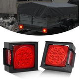 LED Trailer Light Kit 2 PCS Square Stop Turn Tail Side Marker Lights Steel Mounting Box License Plate Bracket Submersible IP68 For 12V Utility Boat Camper RV Truck