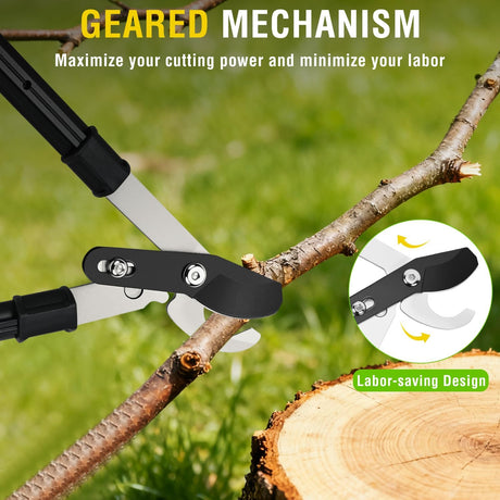26-33 Inch Extendable Bypass Loppers for Tree Trimming Heavy Duty Powerful Gear Tree Trimmer w Non-slip Handle Sharp Steel Blade up to 1.8 Inch Cut Capacity Branch Cutter Chops Thick Branches Ease