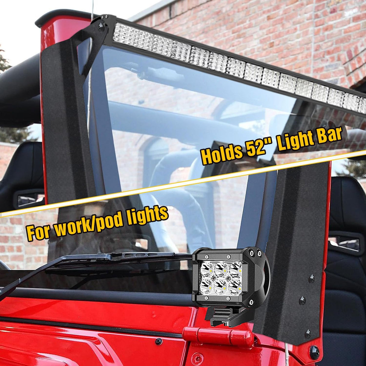52inch Light Bar Windshield Frame Mounting Brackets for Jeep Wrangler TJ 1997-2006 No-Drill A-Pillar Light Mount for Pod Lights, Heavy Duty Steel Off-Road LED Light Bar Dual Mount