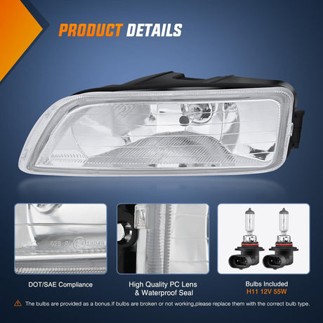 Fog Lights Assembly Compatible with 2003 2004 2005 2006 2007 Honda Accord 4Door Sedan 2004-2008 Acura TL w/H11 12V 55W Bulbs Clear Lens Driver and Passenger Side
