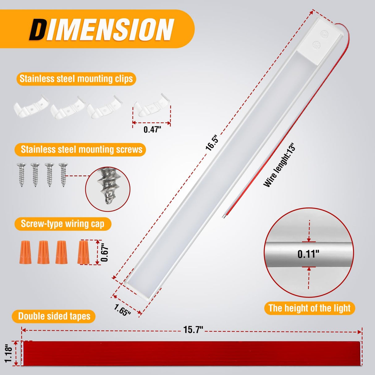 LED Interior Light Bar 4PCS 16.5 Inch Dimmable Strip Lights | Three Color Dimmable Lighting with Memory Function 168 LEDs and 12V to 30V Compatibility for RV Enclosed Cargo Trailer Boat
