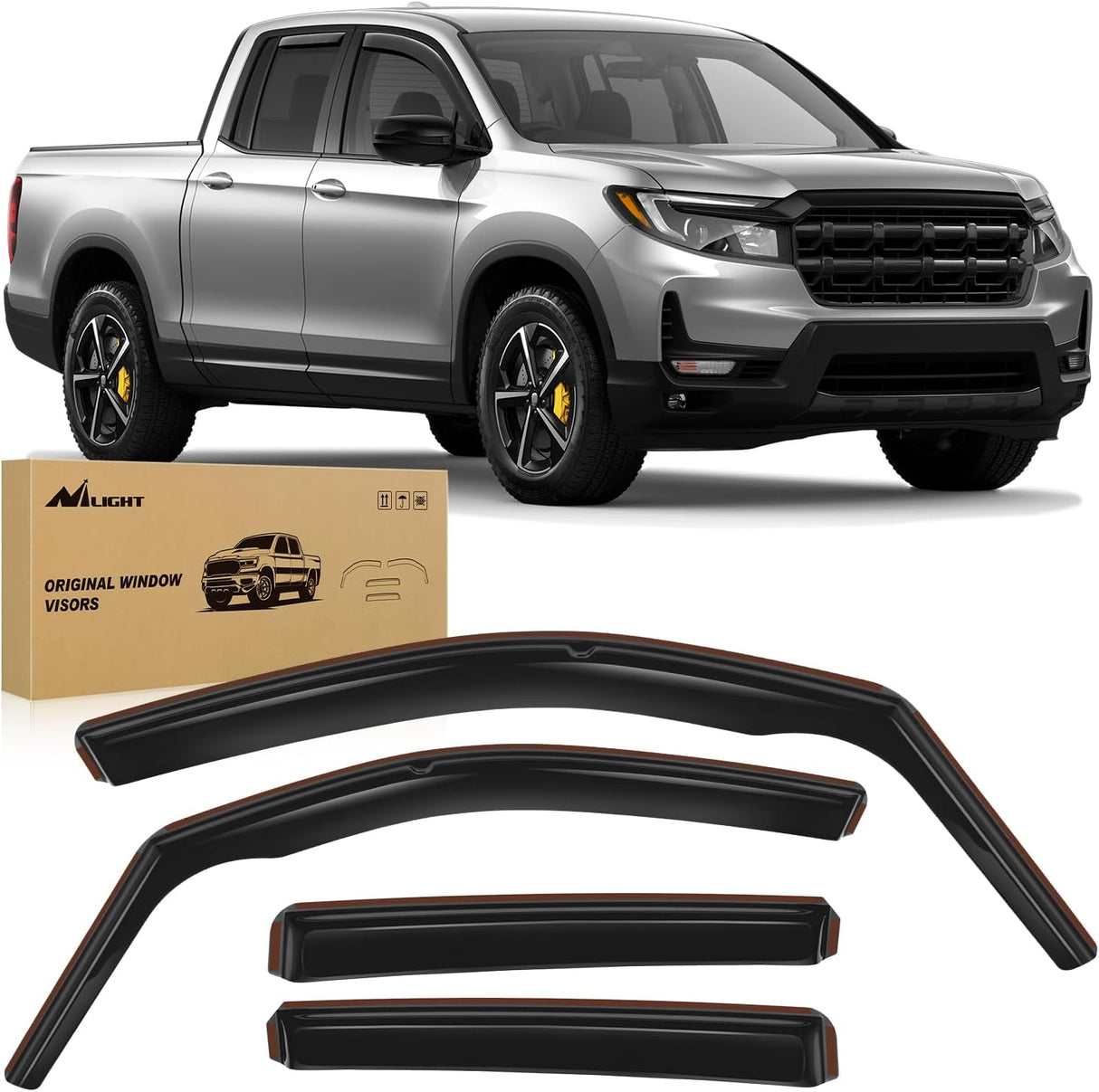 in Channel Rain Guards for Honda Ridgeline 2017 2018 2019 2020 2021 2022 2023 2024 2025 Original Window Deflectors, Vent Window Visors-4PCS