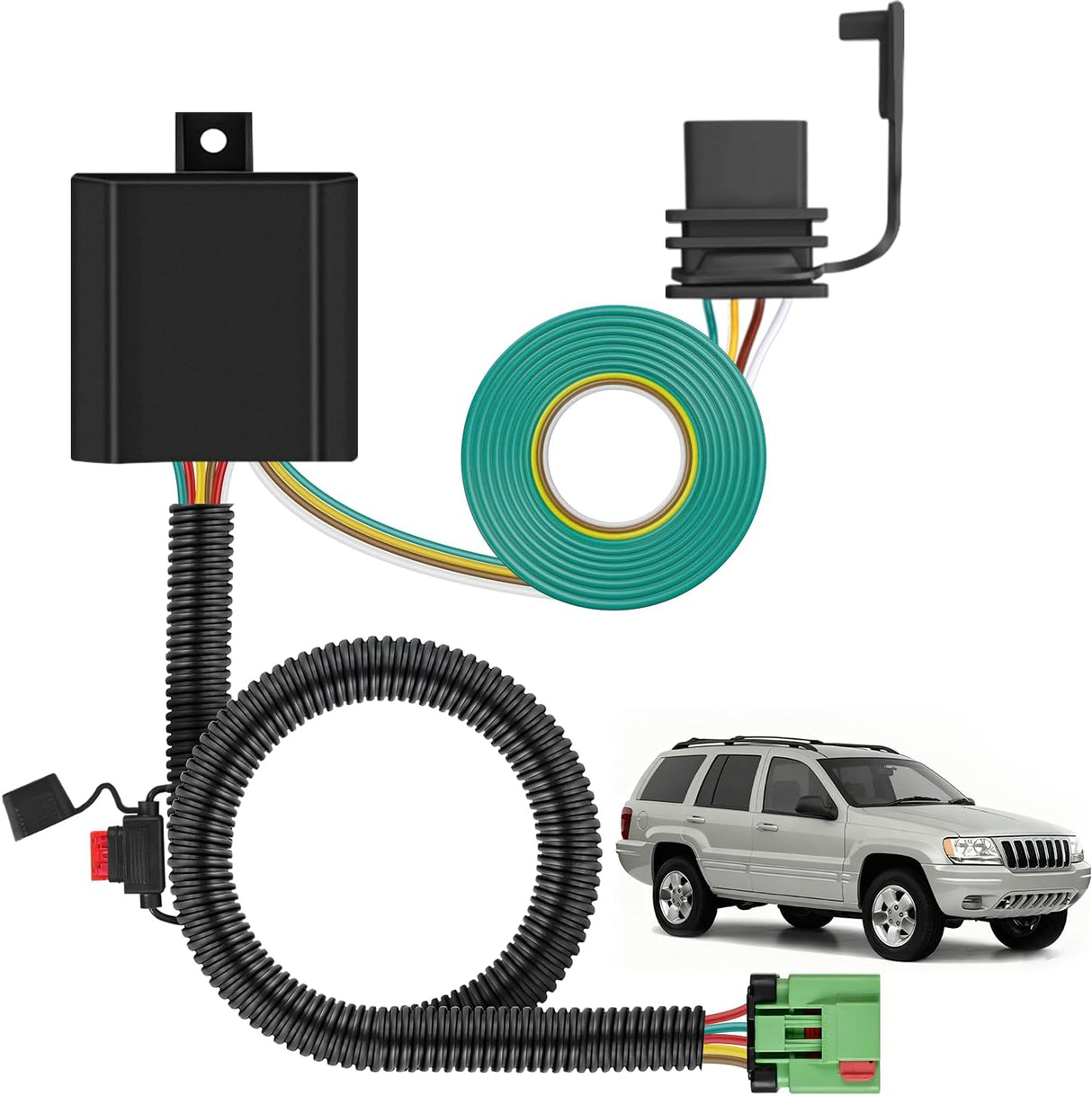 4 Pin Trailer Wiring Harness Kit 55369 Vehicle Standard 4 Way Connector Custom for 1999 2000 2001 2002 2003 2004 Jeep Cherokee Including Laredo and with Skid Shield Simple Fit Tow Hitch