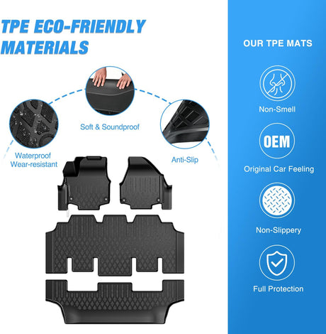 TPE Floor Mats for Chrysler Pacifica 2017 2018 2019 2020 2021 2022 2023 2024 2025 2026 (Not Hybrid) All Weather Custom Fit Heavy Duty Floor Liners