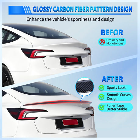 Spoiler Fit for Tesla Model 3 Highland 2024 Spoilers for Cars Rear Spoiler Wing Sporty Rear Trunk Lip Exterior Accessories No-Drill Installation ABS Carbon Fiber Pattern, Glossy Black