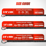 Synthetic Winch Rope Kit 3/8 Inch X 100' 25000 lbs with Red Jacket Rope Protective Sleeve Forged 35000lb Winch Hook Safety Strap Winch Cable Line for Off Road Vehicle Recovery Truck SUV, Black