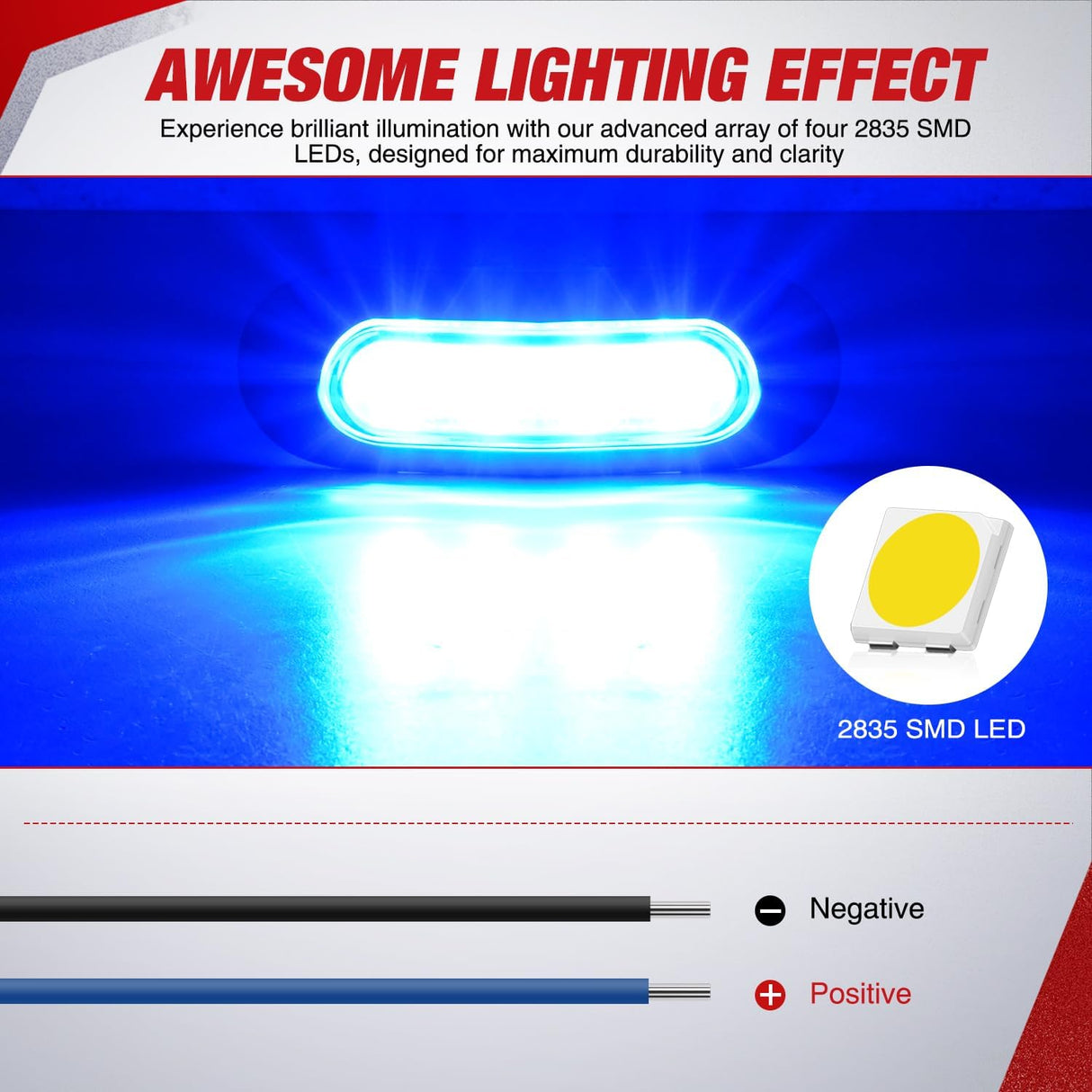 10PCS Blue Oval Side Marker Lights 4 LED 3.7 Inch Clearance Lamp IP68 Waterproof DC 12-24V with Chrome Bezel Universal for Car Auto Truck Bus Trailer Boat Deck