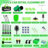 Automotive Tools 52PCS Car Detailing Kit Auto Cleaning Tools Wash Set with Storage Carry Bag Home Use for Interior Exterior Deep Clean Polish Car Care Windshield Dashboard Seat Air Vents Wheels Tires, Green