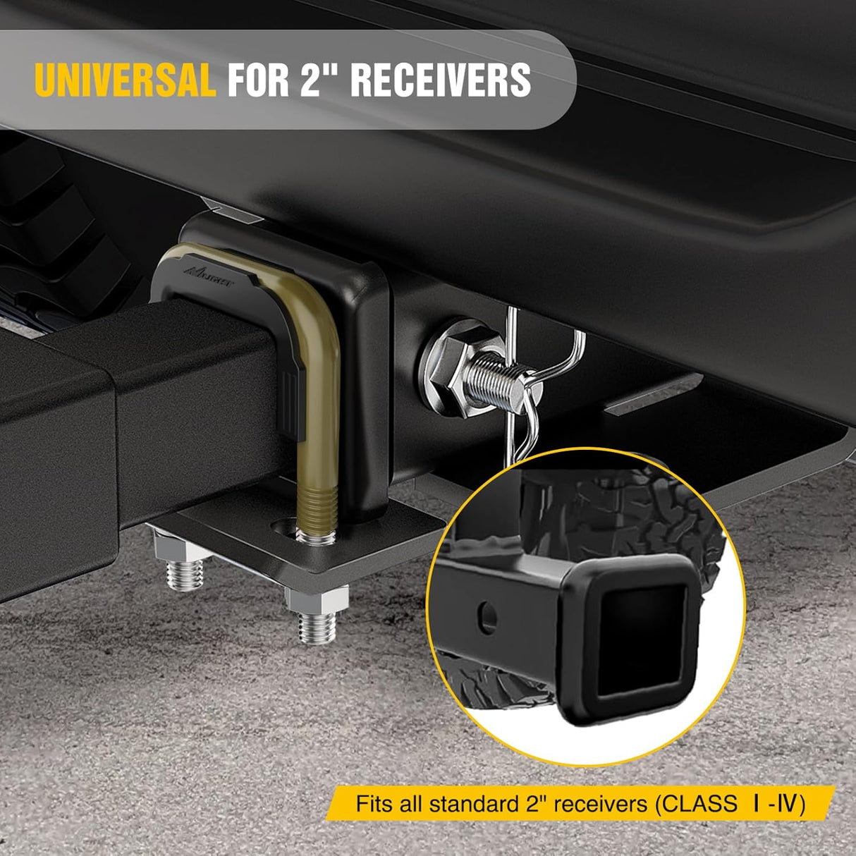 Trailer Hitch Tightener for 2 Inch Trailers Hitches Mount Anti Rattle Heavy Duty Steel with Rubber Cover Bronze U Bolt Matte Black Plate Electrophoresis Anti-Rust Triple Protective