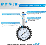 Tire Pressure Gauge 60PSI Heavy Duty Stainless Steel Air Chucks ANSI B40.1 Certified Large 2 Inch Dial Wheel Service Checker for Truck Semi Truck ATV Motorhome Cars & RV Accessories