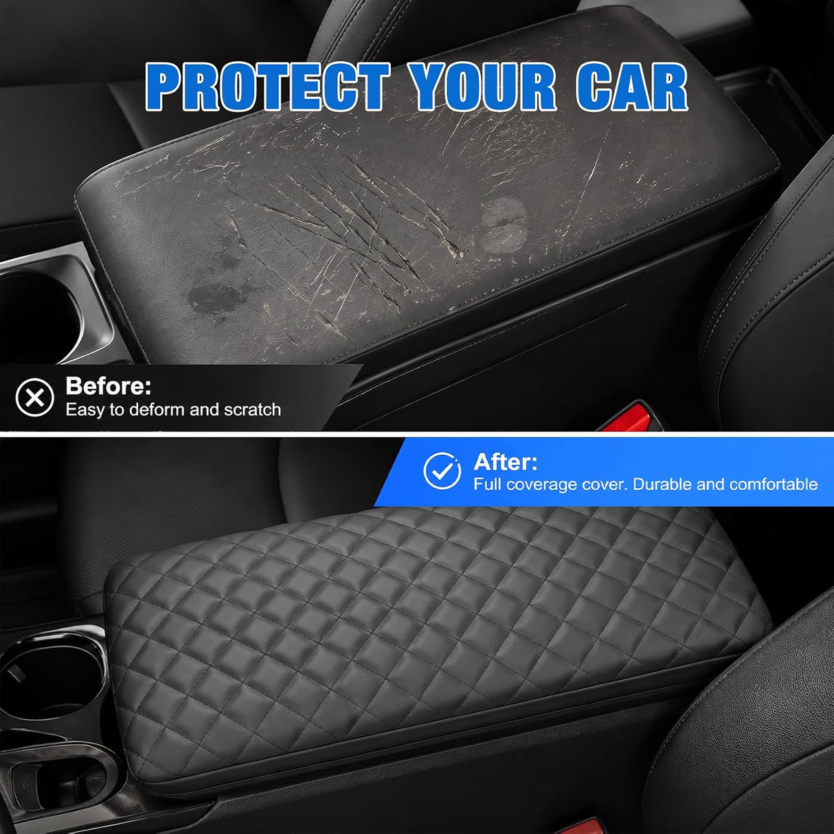 Center Console Cover Fit for Toyota Camry 2025 2026 LE SE XLE XSE | Premium Nappa Leather Armrest Cover for Toyota Car Accessories Waterproof Middle Arm Rest Cover Pad Armrest Box Cushion Black