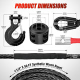 Winch Rope 1/4 Inch x 50 Feet Synthetic Winch Line Cable Kit for ATV UTV Offroad 10000 lbs Black Winch Line Ropes with Protective Sleeve+ Forged 35000lb Winch Hook+Rubber Stopper+Safety Strap