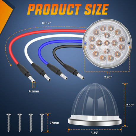 Watermelon Light 17 LED Dual Color 2PCS Stainless Steel Bezel Amber to Blue Side Marker Clearance Turn Signal Lights 4 Plug IP68 Waterproof for Trailer Truck Pickup Camper RV ATV UTV Boat
