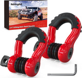 3/4 Inch D Ring Anti-Theft Shackle Tow Hook Jeep Truck SUV ATV UTV | Off Road Recovery Gear 19T 41,887 lbs Break Strength 4.75T WLL Rust-Resistant Anti-Rattle Isolators Heavy Duty Red 2pack