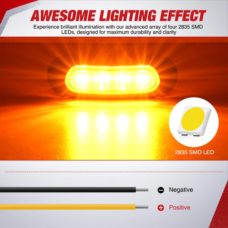 20PCS Amber Oval Side Marker Lights 4 LED 3.7 Inch Clearance Lamp IP68 Waterproof DC 12-24V with Chrome Bezel Universal for Car Auto Truck Bus Trailer Boat Deck