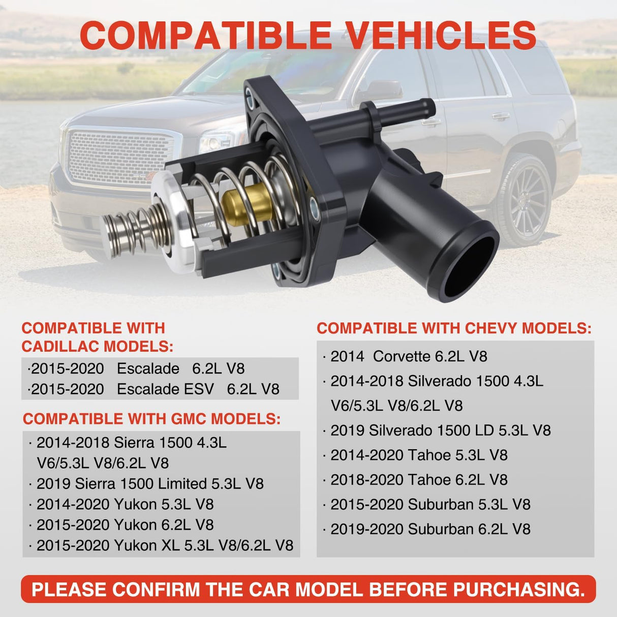 Thermostat Housing Assembly Fit for Cadillac Escalade 2015-2020 Chevy Silverado Tahoe Suburban GMC Sierra Yukon 2014-2020 Engine Coolant Thermostat Housing for Car 902-2090 815-207 12674639