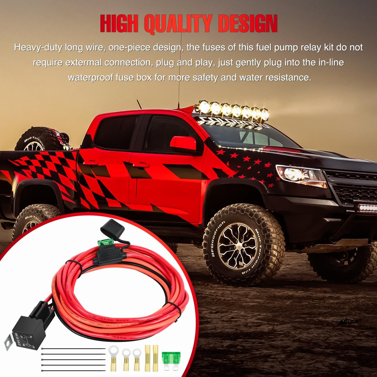 Electric Fuel Pump Relay Kit Wiring Harness 40 AMP Relay Heavy Duty 10 Gauge Cables w/30 AMP Blade Fuse 12V System for Trucks Cars RVs Marine Boats Trailers