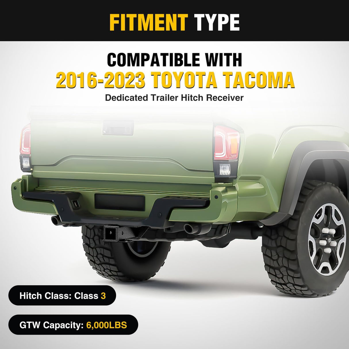 Class 3 Trailer Hitch 2 Inch Receiver Tow Hitch Compatible with Toyota Tacoma 2016 2017 2018 2019 2020 2021 2022 2023 Black Powder Coated