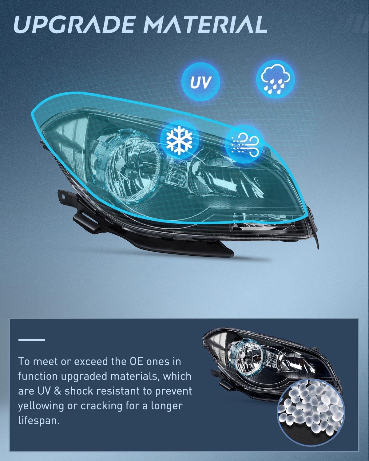 Headlight Assembly Compatible with 2008-2012 Chevy Malibu | 2008-2012 Chevy Malibu 4 Door Halogen Factory Headlamp Black Housing Clear Reflector Headlamp