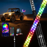 RGB LED Whip Light 1PC 2FT Spiral Antenna Whips | APP and Remote Control with DIY Chasing Patterns Turn Signal Brake Reverse Functions and Spring Base for ATV UTV Jeep